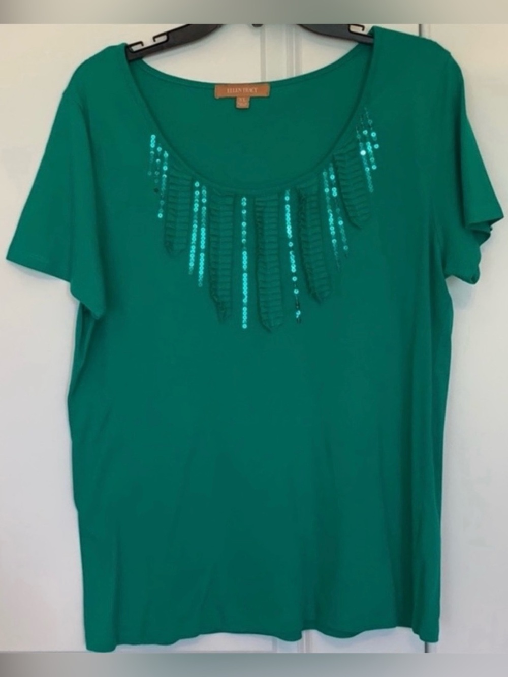 Ellen Tracy XL Emerald Green Sequined Blouse(NWOT)